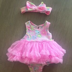 Pink Tutu Baby Romper with Headband